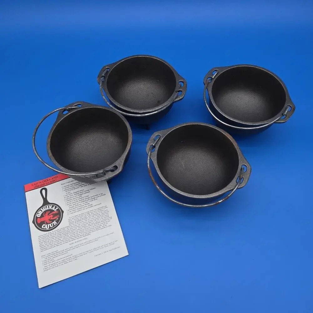 Vintage Lodge Original Cajun Cast Iron Gumbo Bowls Set of 4 w/ Box & Recipe